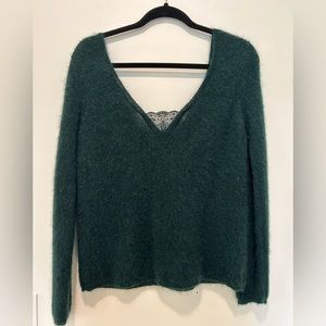 Sezane Mohair blend Green Lace V Neck Sweater